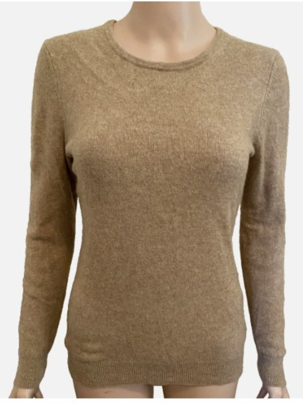 CHARTER CLUB Luxury 100% Cashmere Knit Crew Neck Pullover Sweater Tan Medium